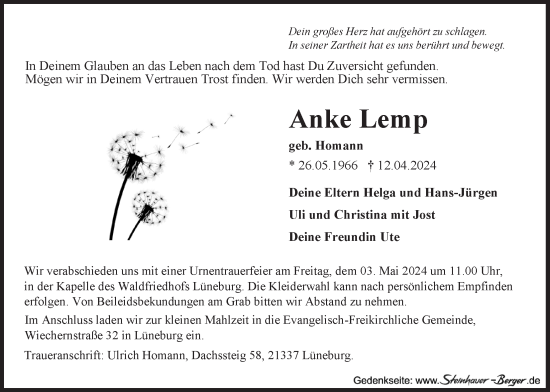 Anzeige von Anke Lemp von LZ